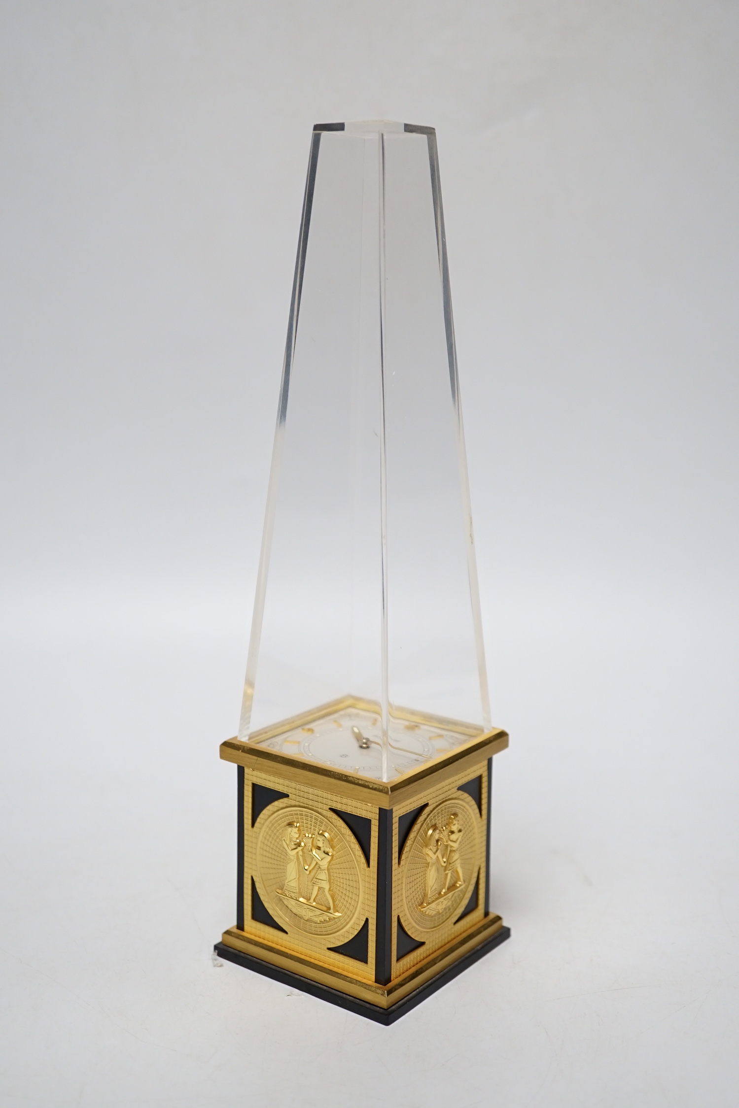 A Le Coultre 8 day ‘obelisk’ clock, 24cm